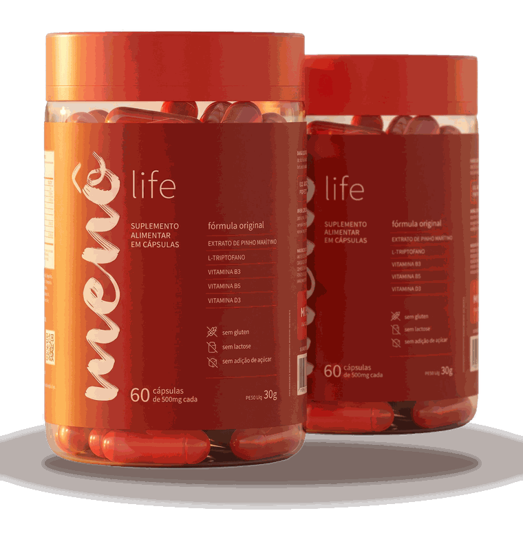 Dois potinhos Menô Life — suplemento alimentar em cápsulas, fórmula original